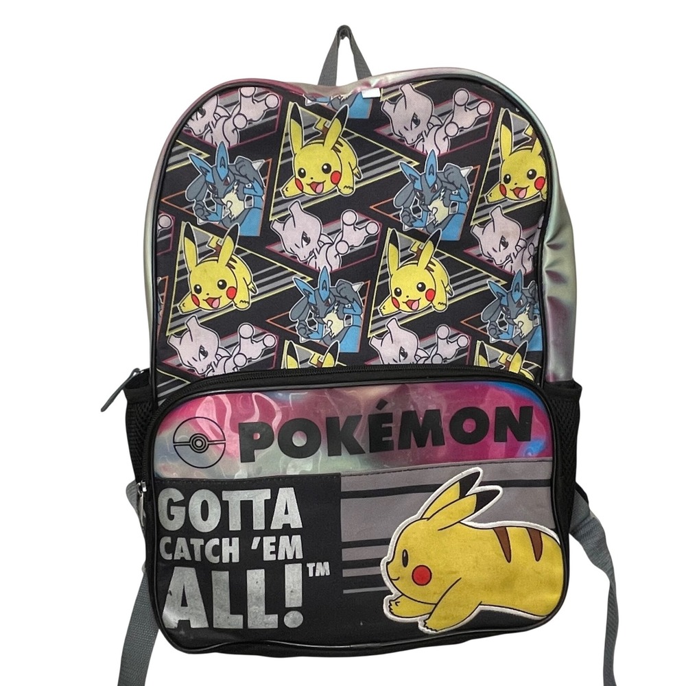 Kids Pokemon‎ Backpack Pikachu Mewtwo Gotta Catch Em All School Bag iridescent
